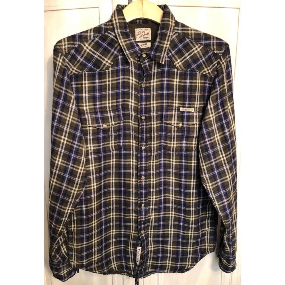 Lucky brand classic plaid green snap button down